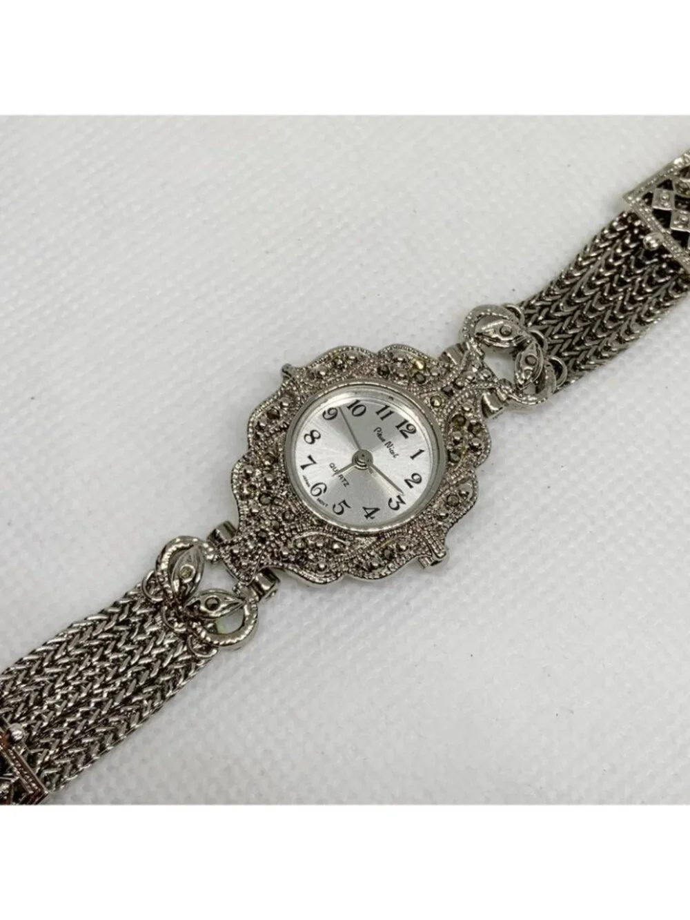 Pierre Nicol Marcasite silver tone women’s watch  23mm quartz 7.5” running